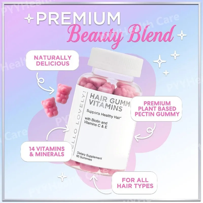 Hair Vitamin Gummies for Women with Biotin Vitamin C, E, Zinc Berry Flavor Supplement for Hair Growth and Nail Care