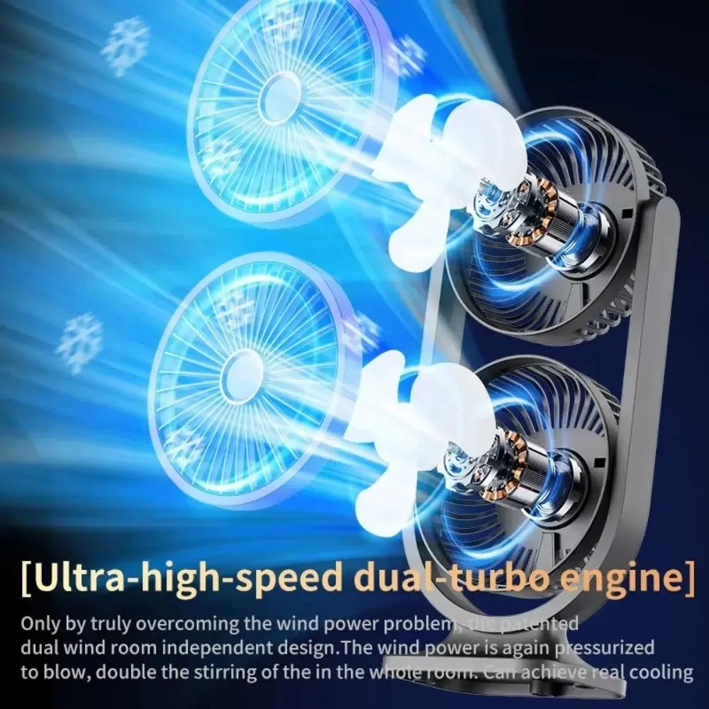 Dual Head Desk Fan 3 Speed USB Rechargeable Table Cooling Fan Low Noise with LED Night Light Independent Control for Home Office Bedroom Desktop