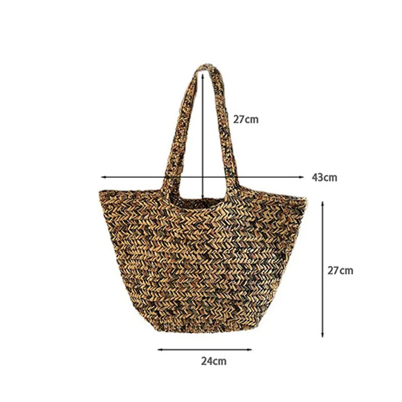 Hylhexyr Fashion Summer Handmade Straw Shoulder Bag Large Capacity Woven Tote Beach Bags For Women