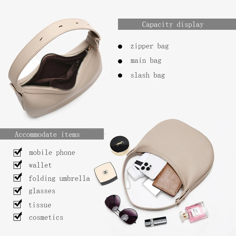 FOXER Brand PU Leather Women's Shoulder Bag Fashion Female Underarm Hobo Bag Crescent Half-moon Bag Travel Small Crossbody Bag