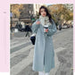 Blue Korean Style Woolen Coat Loose Women's Fashion Autumn Winter New Arrival Medium Length Belted Outerwear for Ladies | Women's Fashion