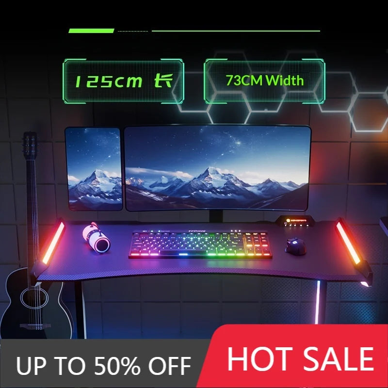 EM1400×700mm Model S3 High-End Home Gaming Desk, Steel Frame Electric Lifting Desk Equipped with RGB Lighting