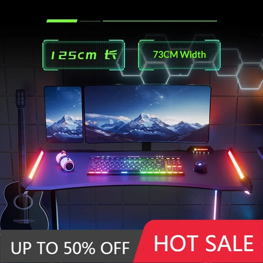 EM1400×700mm Model S3 High-End Home Gaming Desk, Steel Frame Electric Lifting Desk Equipped with RGB Lighting