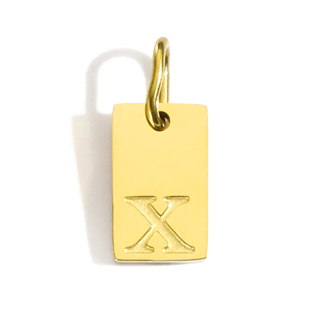 Polished Stainless Steel Square Gold Color Pendant Hang 26 Letters DIY Bracelet Pet Collar Necklace Jewelry Making