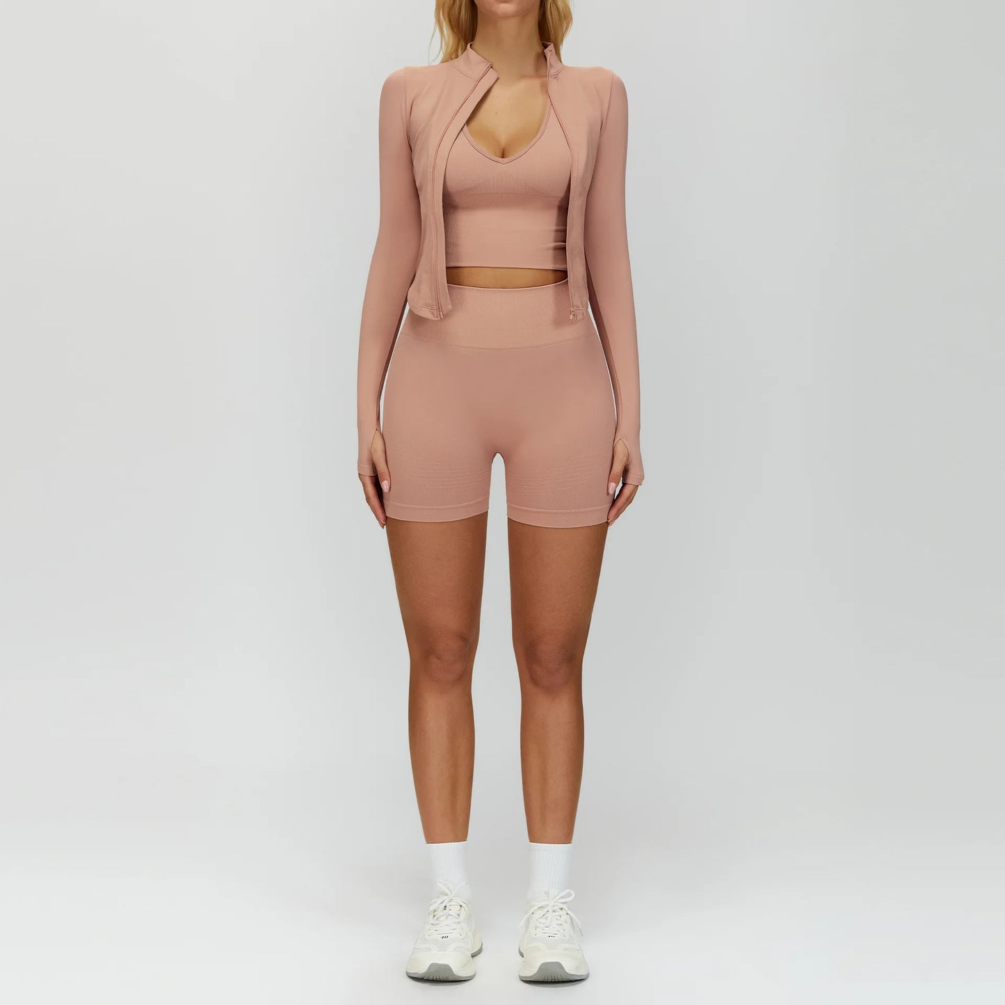 Seamless Yoga Set 3PCS Women Sportswear Workout Clothes Athletic Wear Gym Legging Fitness Bra Crop Top Long Sleeve Sports Suits