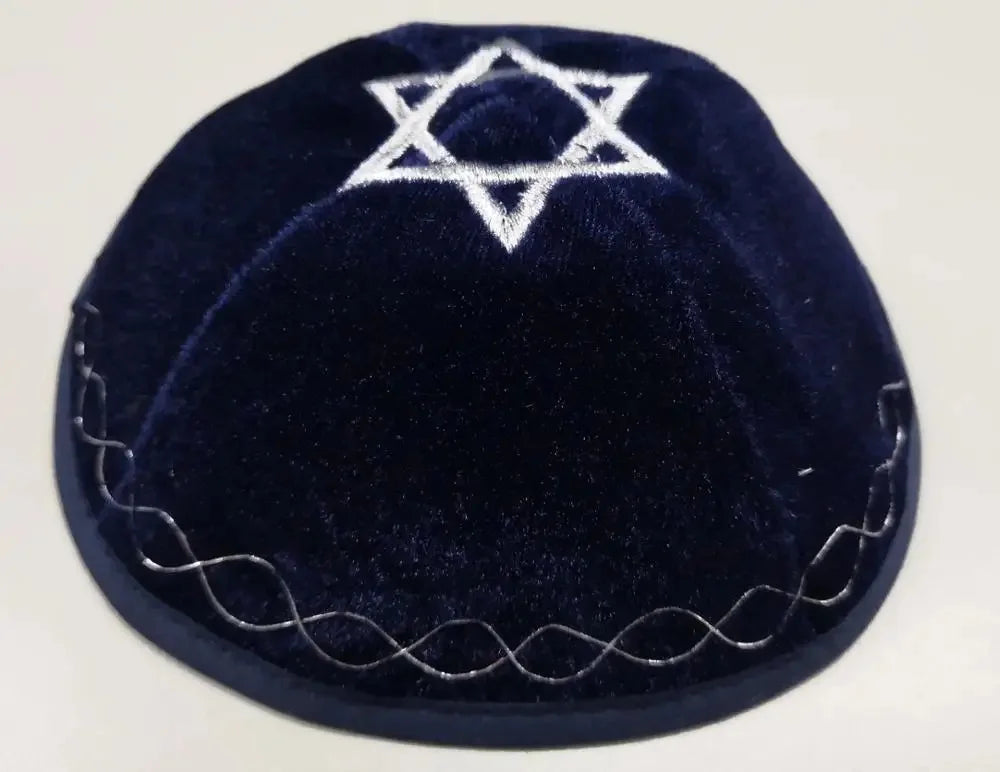 VELVET JEWISH YARMULKE KIPPAH WITH STAR EMBROIDERED