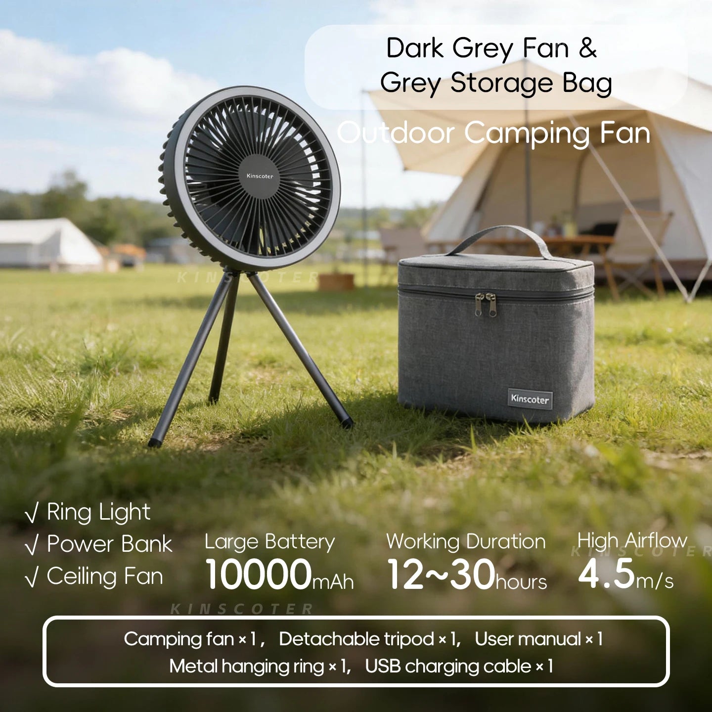 10000mAh 4000mAh Camping Fan Rechargeable Desktop Portable Circulator Wireless Ceiling Electric Fan with Power Bank LED Lighting