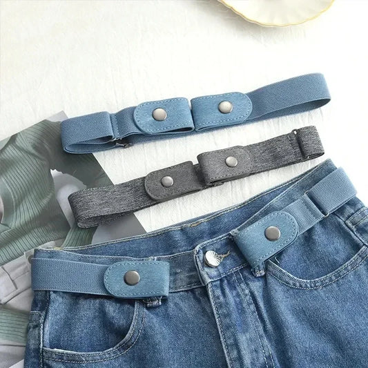 Adjustable canvas buckle-free invisible belt for trousers, jeans and dresses