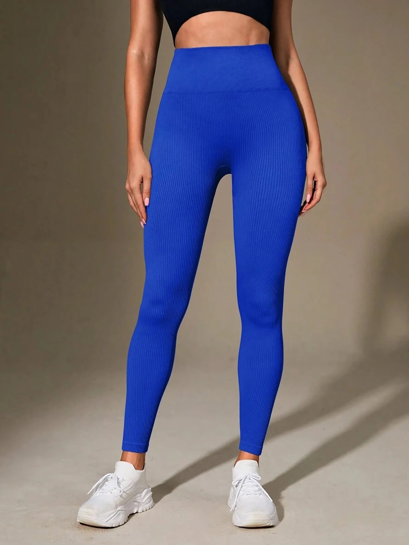 Women's High Waisted Ribbed Yoga Pants - Solid Color Stretchy Tummy Control Workout Leggings for Fitness Gym Lounge & Daily Wear