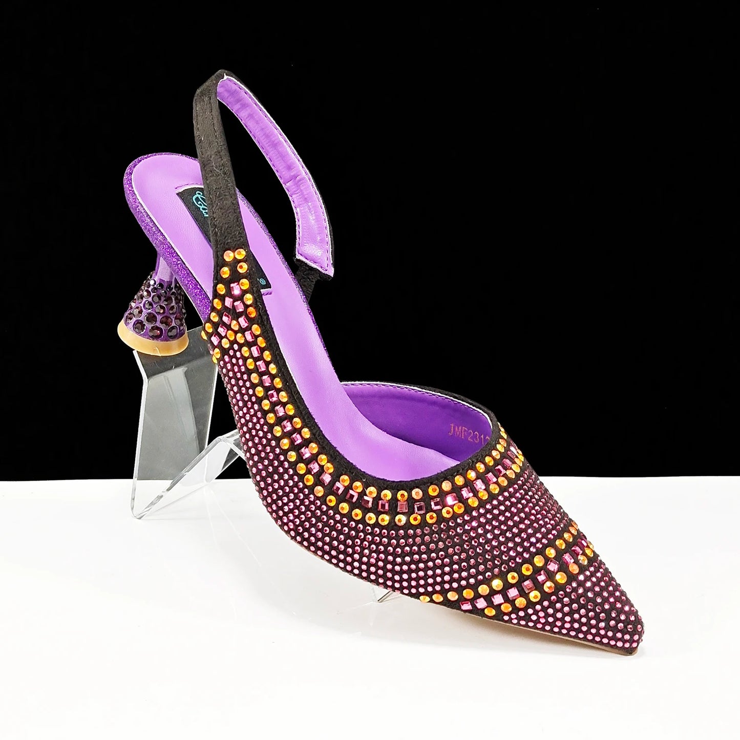 QSGFC New Italian Pumps and Bag To Party 2024 INS Style Pointed-Toe Rhinestone Elegant High Heels Champagne Wedge for Women