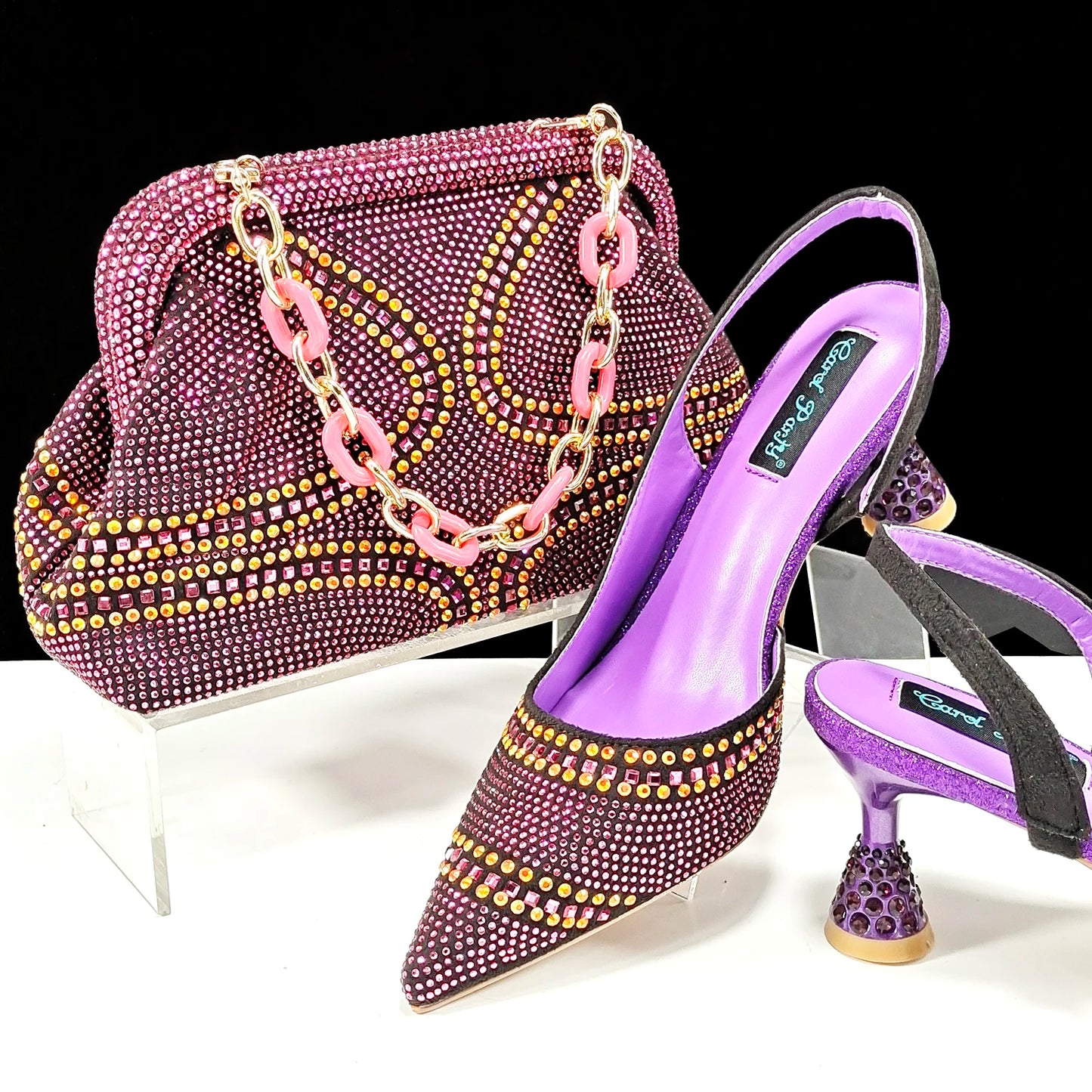 QSGFC New Italian Pumps and Bag To Party 2024 INS Style Pointed-Toe Rhinestone Elegant High Heels Champagne Wedge for Women