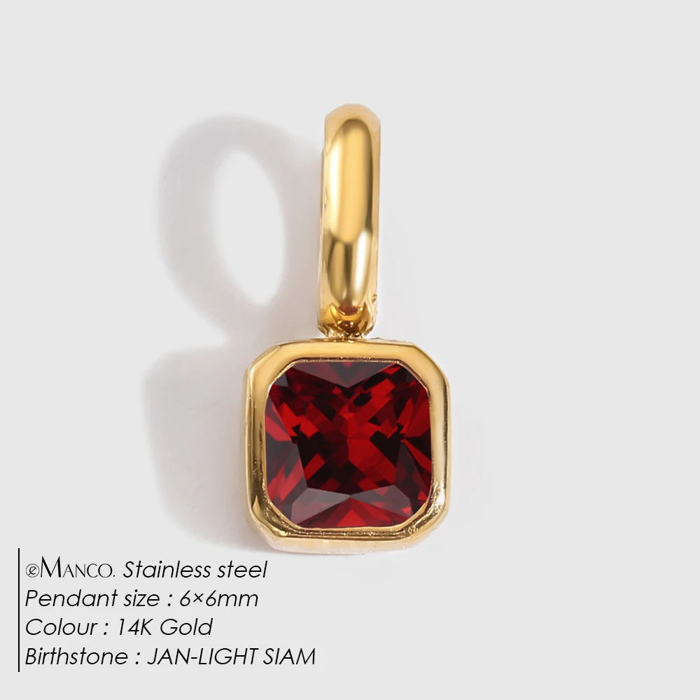 EMANCO Stainless Steel Classic Octagon Birthstone Charms 14K Gold Plated Pendant For DIY Jewelry Making Necklace