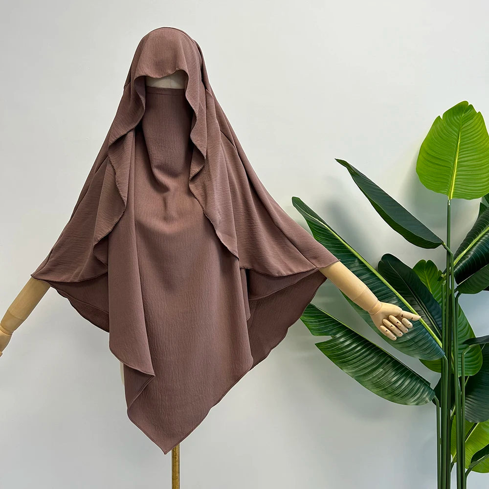 Cape Khimar with Niqab Straps Jazz Crepe Triangle Islamic Muslim Women Wholesale Ramadan Tie Back Prayer Hijab