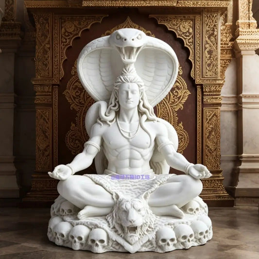 3D Printed Indian Shiva Yoga Statue with Cobra, Meditating Seated Shiva Deity, South Asian Ornament