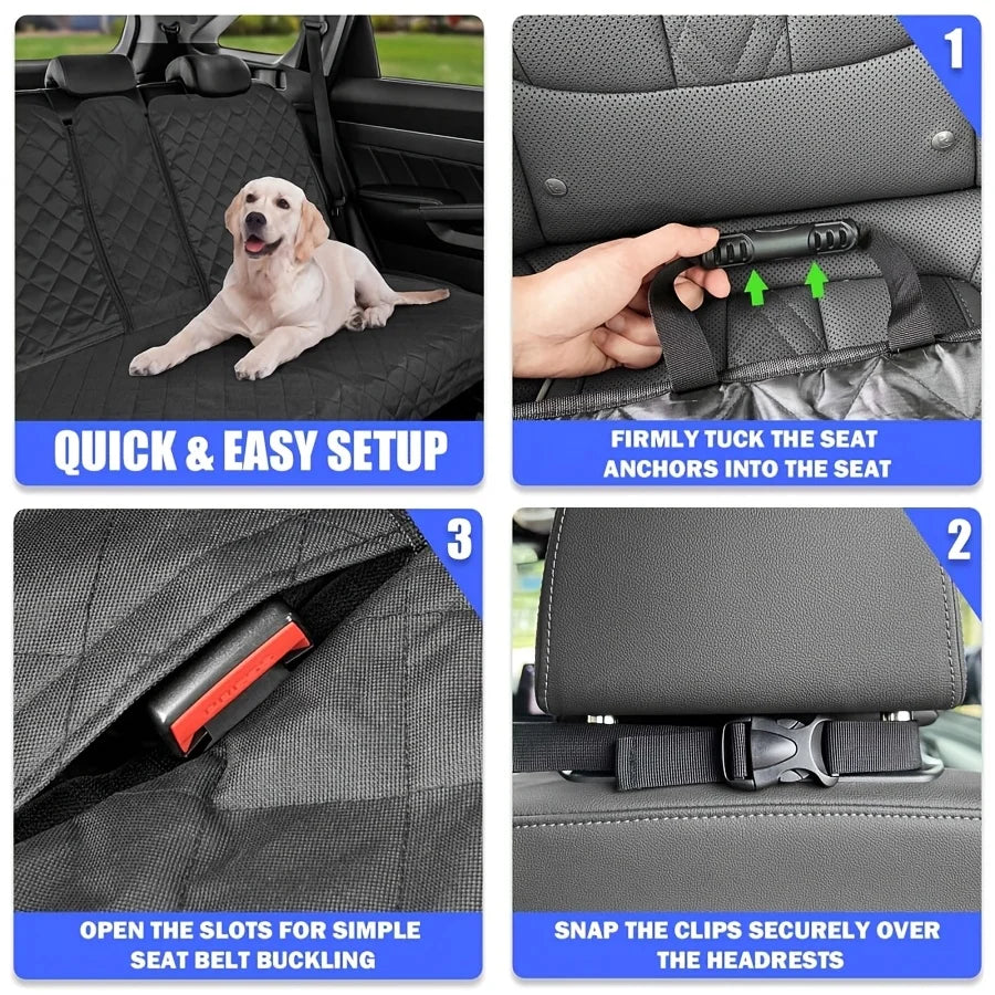 Dog Car Seat Cover, Back Seat Cover for Dogs Pet Car Seat Protector Waterproof Rear Seat Cover Durable Car Seat Cover, fits Middle Armrest for Most Cars SUVs Trucks (53” Width)- Black