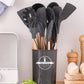 Silicone Kitchen Utensils Set 12-Piece, Heat Resistant, BPA Free, Wooden Handles & Storage Bucket for Non-Stick Cookware, Baking & Cooking