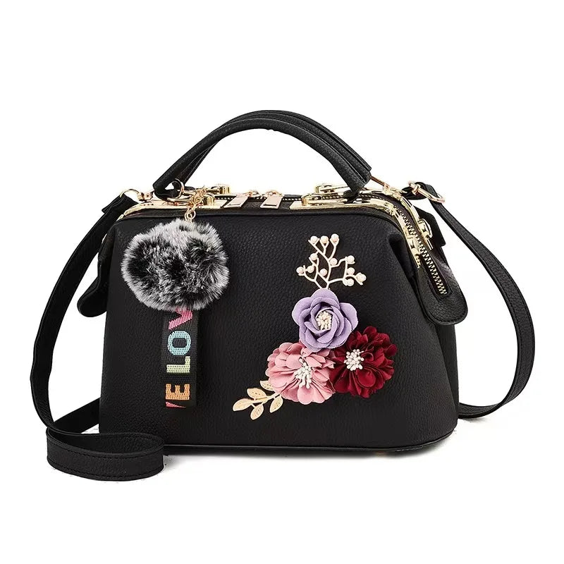 High-End Embroidered Soft Leather Women's Bag Large Capacity Commuter Contrast Color Small Square Bag Cloud Pattern Daily Use