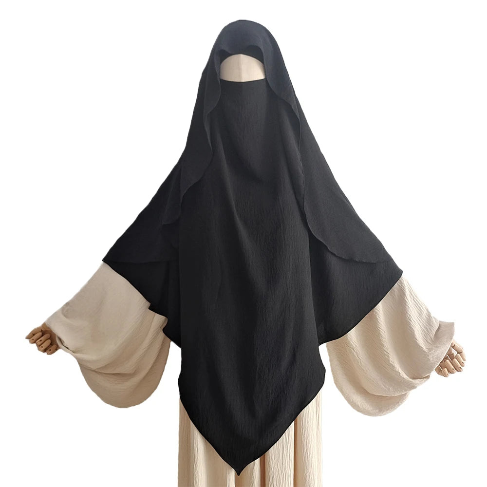 Cape Khimar with Niqab Straps Jazz Crepe Triangle Islamic Muslim Women Wholesale Ramadan Tie Back Prayer Hijab
