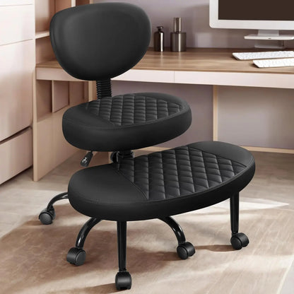 Meditation Chair, Cross Legged Chair with Wheels, ADHD Chair, Criss Cross Desk Chair with Height Adjustable Backrest and Adjustable Stool, Flexible Design for Fidgety Sitters,Black