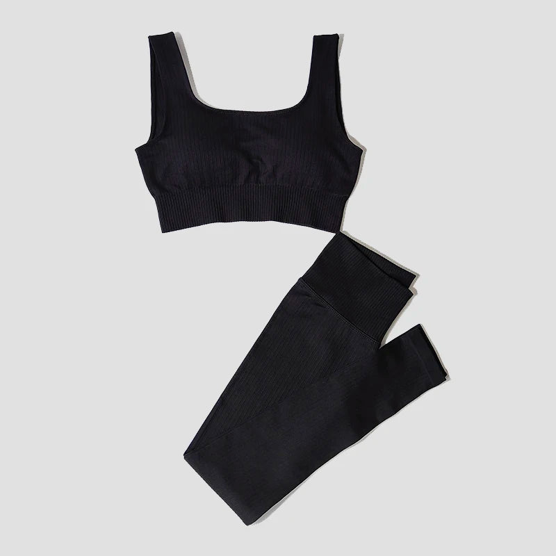 Women's Sportswear Yoga Set Workout Clothes Athletic Wear Sports Gym Legging Seamless Fitness Bra Crop Top Long Sleeve Yoga Suit