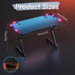 FRODROVIA Ergonomic Gaming Desk with RGB LED Lights Carbon-Fiber Surface PC Workstation Table with Headphone Hook And Cup Holder