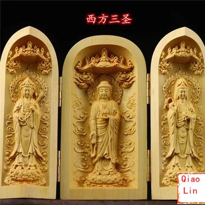 Solid Wood Carving Three Open Buddha Statue, Collapsible Sculpture, Living Room and Bedroom Decoration, Modern Art