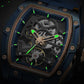 MEGIR Fashion Leisure Alloy Case Men Mechanical Watch Silicone Band Barrel Shaped Dial Luminous Pointer Design Man Wristwatch