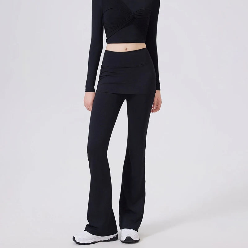 Women's High-Waist Yoga Pants Flared Sports Pants Hip Covering Skirt Running Leggings Dance Training Pilates Fitness Trousers