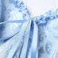 Women's Strapless Sweetheart Corset Light Blue Floral Jacquard Ruffle Frill Bustier