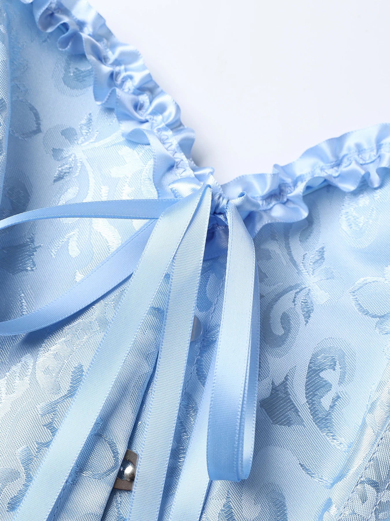 Women's Strapless Sweetheart Corset Light Blue Floral Jacquard Ruffle Frill Bustier