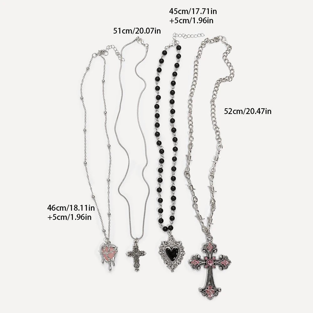 Y2K Sweet Cool Girl Personalized Creative Cross Love Pendant Necklace, Suitable for Daily Wearing