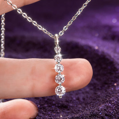 IOGOU 14k Gold Filled 0.92cttw D Color Round Moissanite Pendant Necklace for Women 5-Stone Bar Collar GRA Certified Jewelry Gift