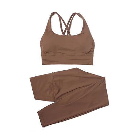 SOISOU Nylon Yoga Set Women's Tracksuit Gym Fitness Set Woman 2 Pieces Leggings Sports Bra Breathable Sportwear Woman Clothes