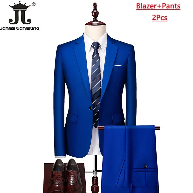 M-6XL 15 Colors ( Jacket+Vest+Pants ) Formal Business Office Men's Suits Groom Wedding Dress Party Dress Solid Color Suit