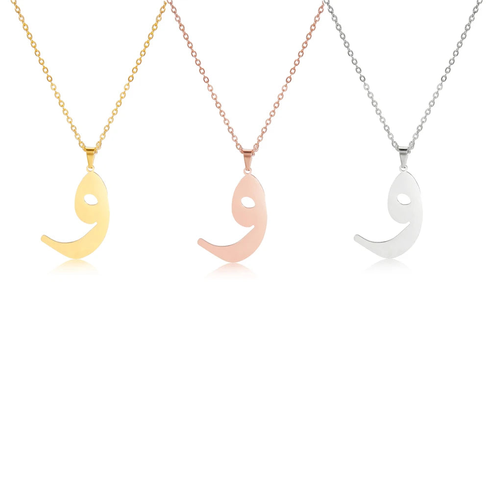 EUEAVAN Arabic Letter Pendant Necklace for Women Men Stainless Steel Arab Initial Alphabet Necklaces Lucky Amulet Muslim Jewelry