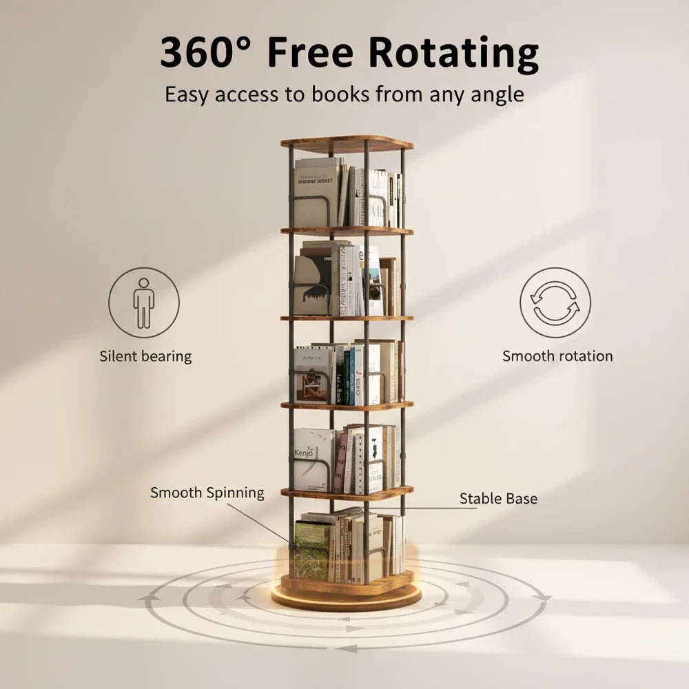 5-Tier 360° Rotating Display Book Shelf for Home Decor and Storage 3/4/5 Tier Spin Vertical Space Saver
