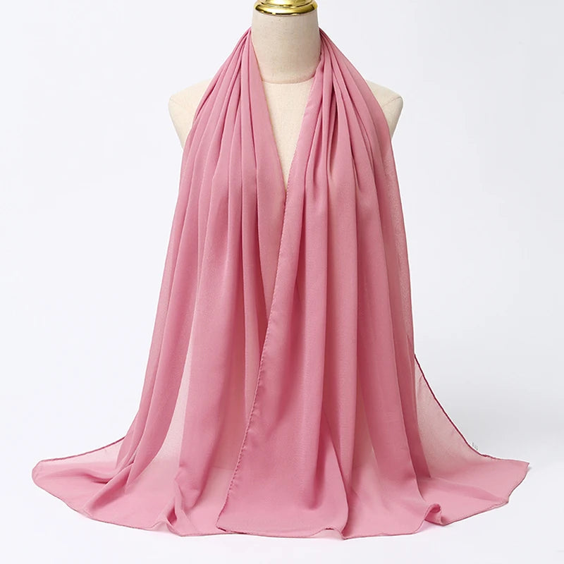 Muslim Chiffon Hijabs For Woman Long Solid Color Head Wrap For Women Shawls Scarves Ladies Muslim Veil Hijab