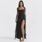 Sexy Strap Fungus High Slit Dress Red Backlesss Elegant Patchwork Women's Summer Long Lace Dress Party Date 2026 Spring Sexy