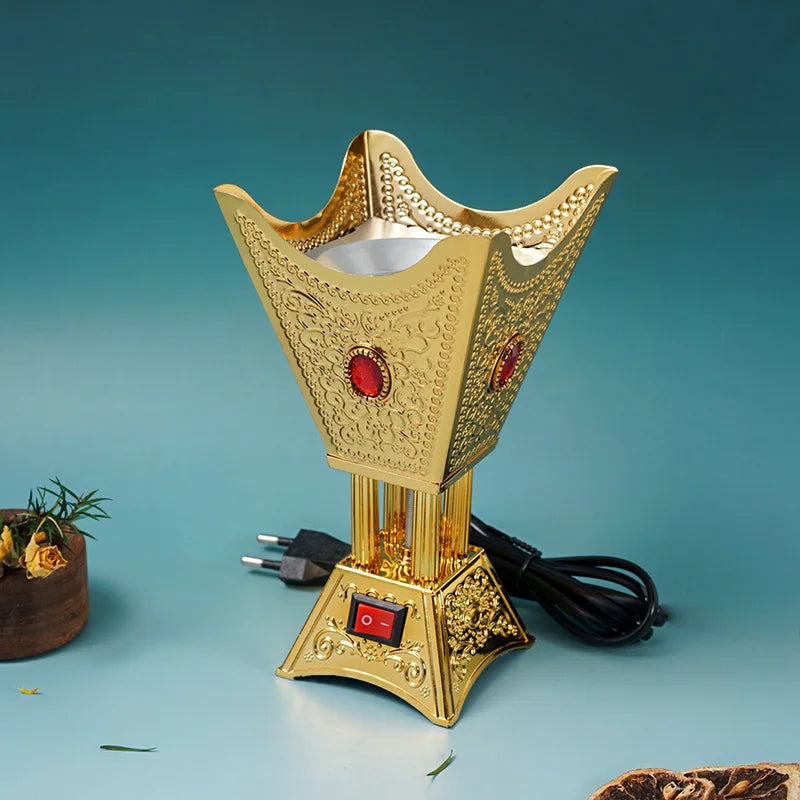 220V Plug-in Middle Eastern Incense Burner Metal with Diamond for OUDH Sandalwood Electric Cone Censer Not Fit for 110V Voltage