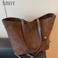 Suede Tote Bag Fashionable Women Shoulder Bag, Designer for Travel Large Capacity Shopping Pocket Office Briefcase New Sac Luxe