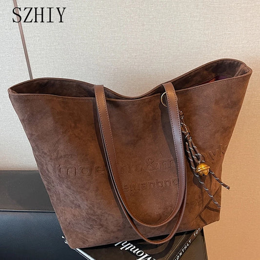 Suede Tote Bag Fashionable Women Shoulder Bag, Designer for Travel Large Capacity Shopping Pocket Office Briefcase New Sac Luxe