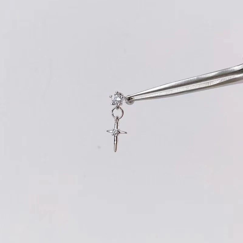 Mini Crystal Zircon Stud Earrings Sweet Needle Unisex Ear Studs Pendant Cross Star Earbone Jewelry Cool Cute Punk Grunge Jewelry