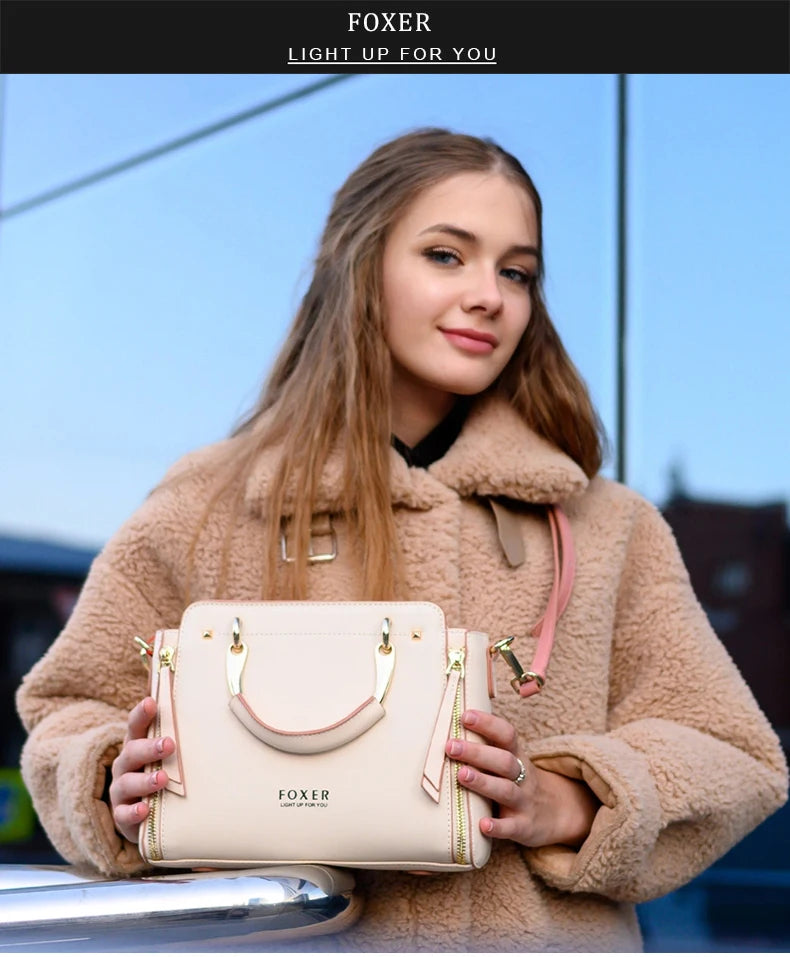 FOXER Split Leather Women Shoulder Bag Elegant Handbag 2025 Autumn Winter Female Large Tote Bag Luxury Design Crossbody Purse