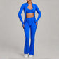 3PCS Women's Seamless Yoga Sets Sports Jackets Bra Flared-pants Suits Slim Fit Hip-Lifting Tracksuits Fitness Gym Workout Sets