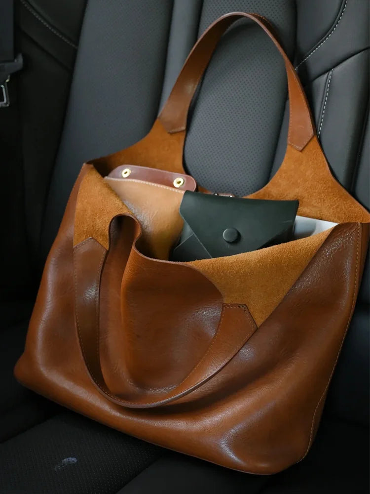 Brown Soft Leather Large Capacity Tote Bag Women's 2025 New Luxury Minimalist High-End Feeling Tablet Briefcase Handbag