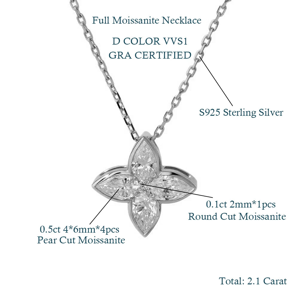 MUXIFC Full Moissanite Pendant Necklaces Fashion Flower Pear/Round Cut Diamond Neck Chain S925 Silver Wedding GRA Jewelry Gifts