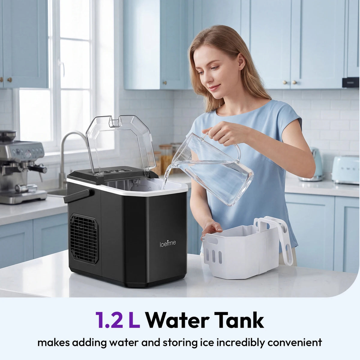 LOEFME 12kg/24h Electric Ice Maker Machine Bullet Ice 6 Mins 9pcs Ice Cubes Self-Cleaning Ice Maker for Home Cafes Camping Party