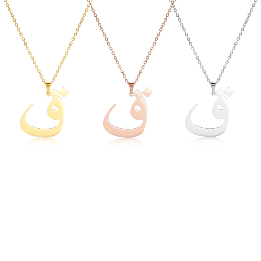 EUEAVAN Arabic Letter Pendant Necklace for Women Men Stainless Steel Arab Initial Alphabet Necklaces Lucky Amulet Muslim Jewelry