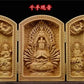 Solid Wood Carving Three Open Buddha Statue, Collapsible Sculpture, Living Room and Bedroom Decoration, Modern Art