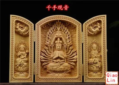 Solid Wood Carving Three Open Buddha Statue, Collapsible Sculpture, Living Room and Bedroom Decoration, Modern Art